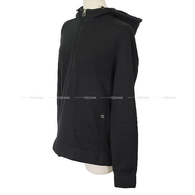 [Pre-loved] HERMES Hooded sweatshirt Fit Men's Half-Zip Hoodie Serie Buttons Fleece Lining Noir (Black) Cotton100% #L[USED SA][Authentic]