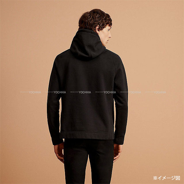 [Pre-loved] HERMES Hooded sweatshirt Fit Men's Half-Zip Hoodie Serie Buttons Fleece Lining Noir (Black) Cotton100% #L[USED SA][Authentic]
