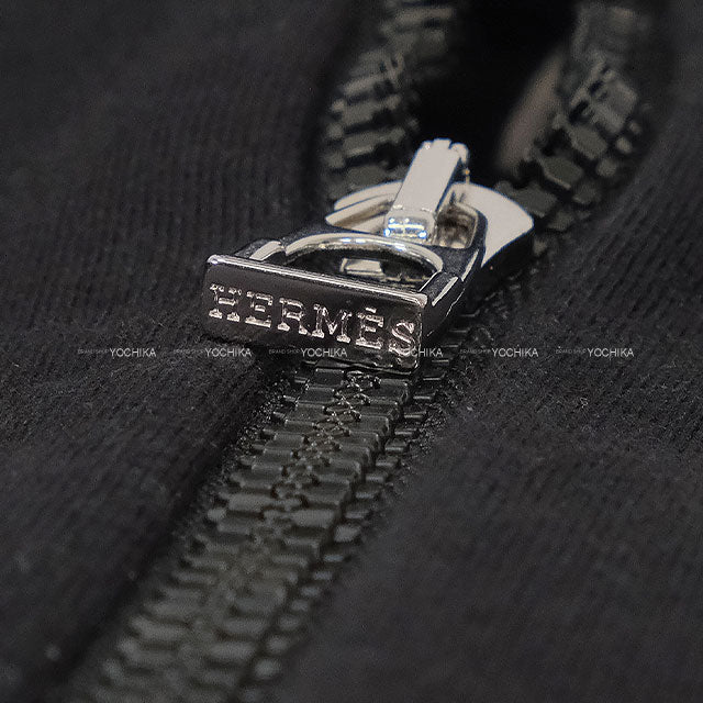 [Pre-loved] HERMES Hooded sweatshirt Fit Men's Half-Zip Hoodie Serie Buttons Fleece Lining Noir (Black) Cotton100% #L[USED SA][Authentic]