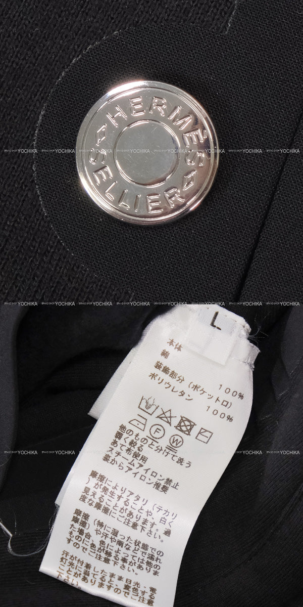 [Pre-loved] HERMES Hooded sweatshirt Fit Men's Half-Zip Hoodie Serie Buttons Fleece Lining Noir (Black) Cotton100% #L[USED SA][Authentic]