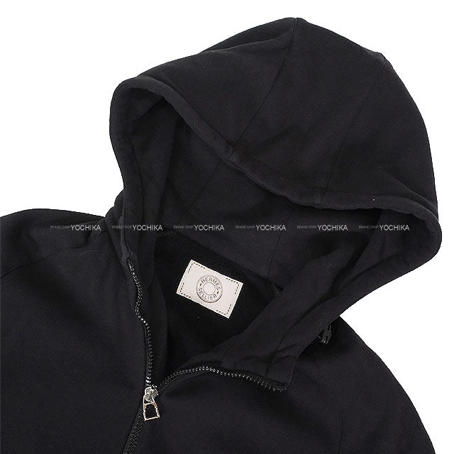 [Pre-loved] HERMES Hooded sweatshirt Fit Men's Half-Zip Hoodie Serie Buttons Fleece Lining Noir (Black) Cotton100% #L[USED SA][Authentic]