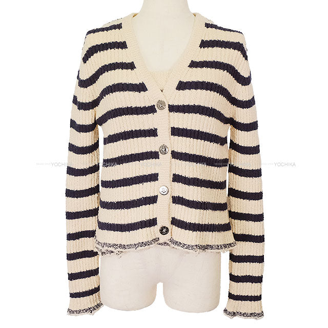 [Pre-loved] 2024SS Dior Cardigan Mariniere Button camisole 2Set Navy/Beige Cotton100% #38 324W03AM715[LIKE NEW][Authentic]