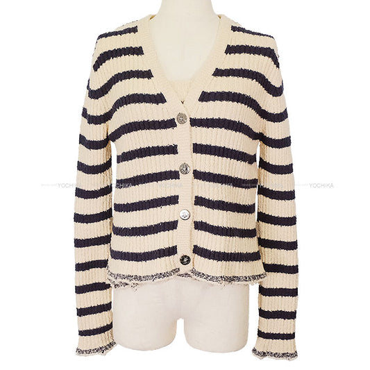 [Pre-loved] 2024SS Dior Cardigan Mariniere Button camisole 2Set Navy/Beige Cotton100% #38 324W03AM715[LIKE NEW][Authentic]