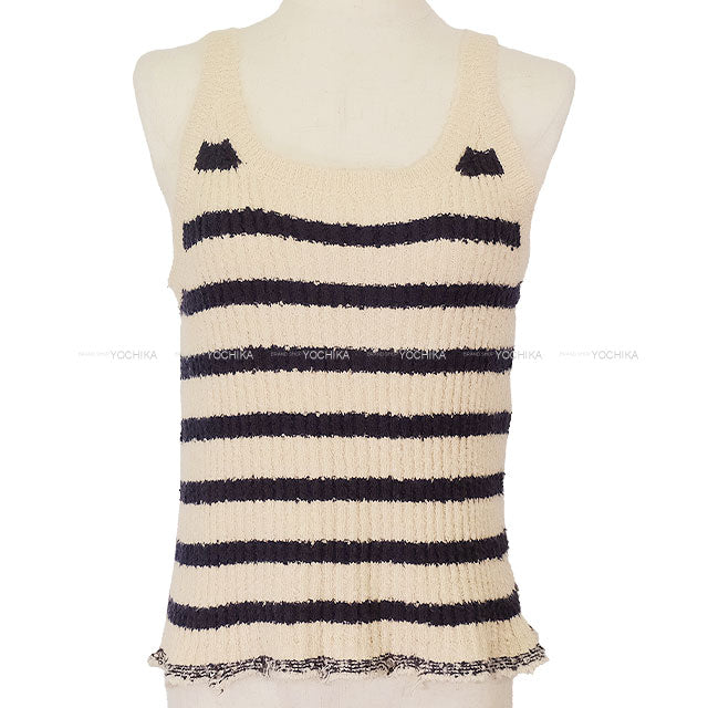 [Pre-loved] 2024SS Dior Cardigan Mariniere Button camisole 2Set Navy/Beige Cotton100% #38 324W03AM715[LIKE NEW][Authentic]