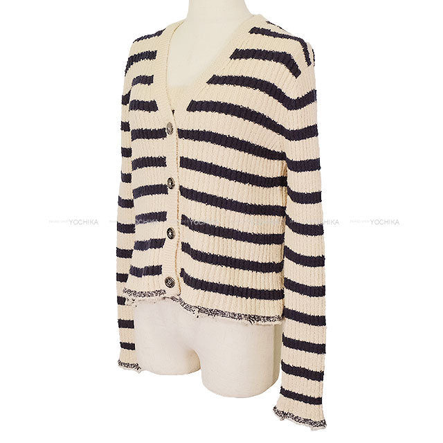 [Pre-loved] 2024SS Dior Cardigan Mariniere Button camisole 2Set Navy/Beige Cotton100% #38 324W03AM715[LIKE NEW][Authentic]