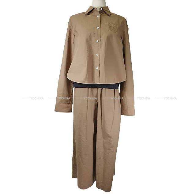 [Pre-loved] LOEWE Long sleeve shirt Paulas-ibiza Anagram Vest＆Pants 3Set Safari Khaki Polyester[LIKE NEW][Authentic]