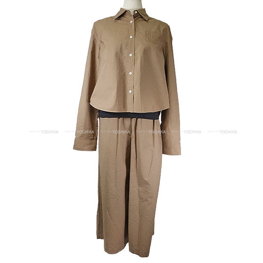 [Pre-loved] LOEWE Long sleeve shirt Paulas-ibiza Anagram Vest＆Pants 3Set Safari Khaki Polyester[LIKE NEW][Authentic]