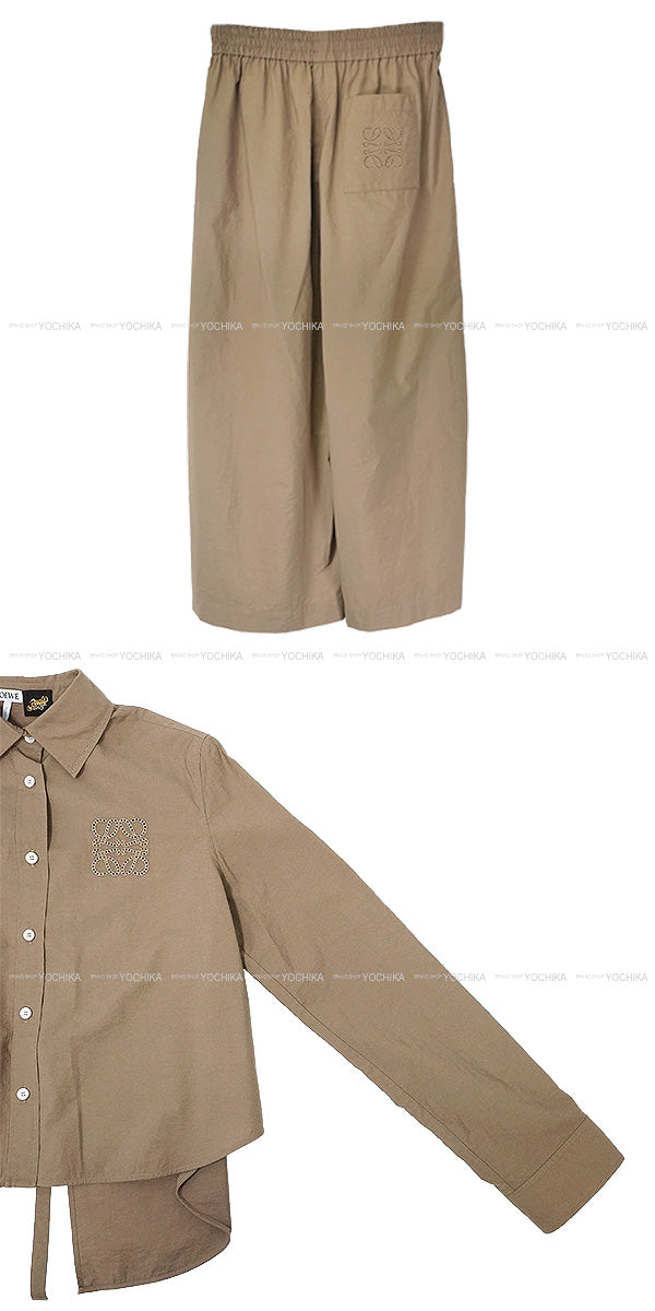 [Pre-loved] LOEWE Long sleeve shirt Paulas-ibiza Anagram Vest＆Pants 3Set Safari Khaki Polyester[LIKE NEW][Authentic]