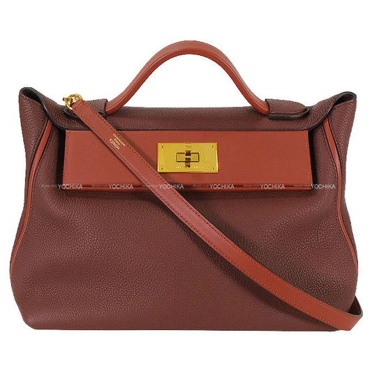 [Pre-loved] HERMES Shoulder bag Sac 24/24 29 Bordeaux/Rouge H Veau Togo/Veau Swift Gold HW Stamp C[LIKE NEW][Authentic]