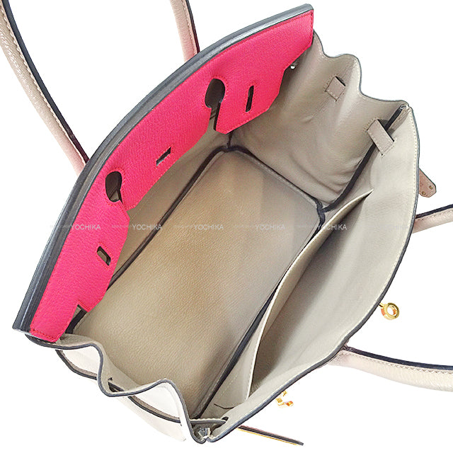 [Pre-loved] HERMES Handbag Birkin30 Special order HSS Toricolor Gris Tourterelle/Pink/Rose Tyrien Chevre Mysore Gold HW Stamp □P[USED SA][Authentic]