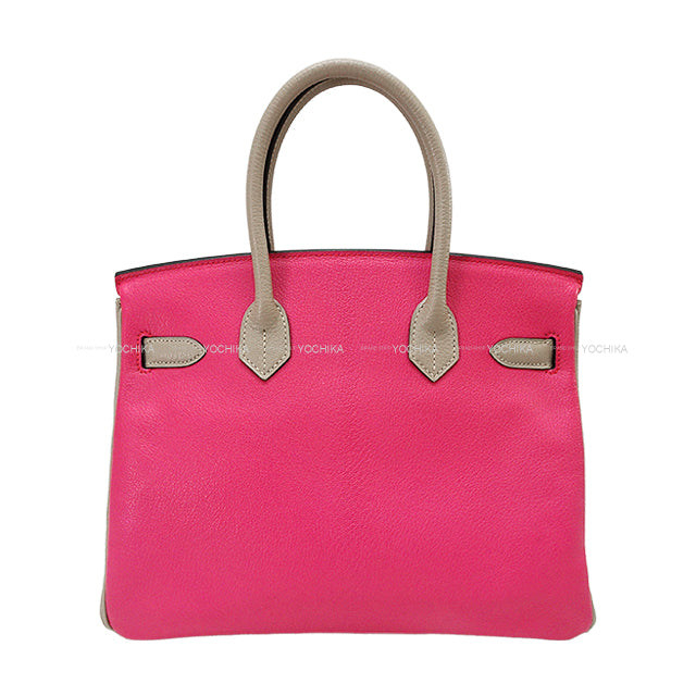 [Pre-loved] HERMES Handbag Birkin30 Special order HSS Toricolor Gris Tourterelle/Pink/Rose Tyrien Chevre Mysore Gold HW Stamp □P[USED SA][Authentic]