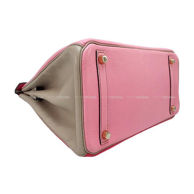 [Pre-loved] HERMES Handbag Birkin30 Special order HSS Toricolor Gris Tourterelle/Pink/Rose Tyrien Chevre Mysore Gold HW Stamp □P[USED SA][Authentic]