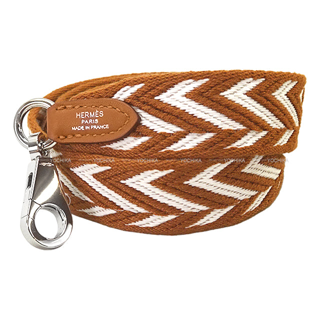 [Pre-loved] HERMES Handbag Bandouliere 25mm 105cm Sangle Zigzag Gold/Blanc (White) Toile/Swift Silver HW Stamp B[LIKE NEW][Authentic]