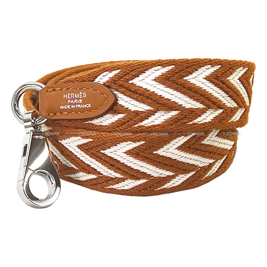 [Pre-loved] HERMES Handbag Bandouliere 25mm 105cm Sangle Zigzag Gold/Blanc (White) Toile/Swift Silver HW Stamp B[LIKE NEW][Authentic]