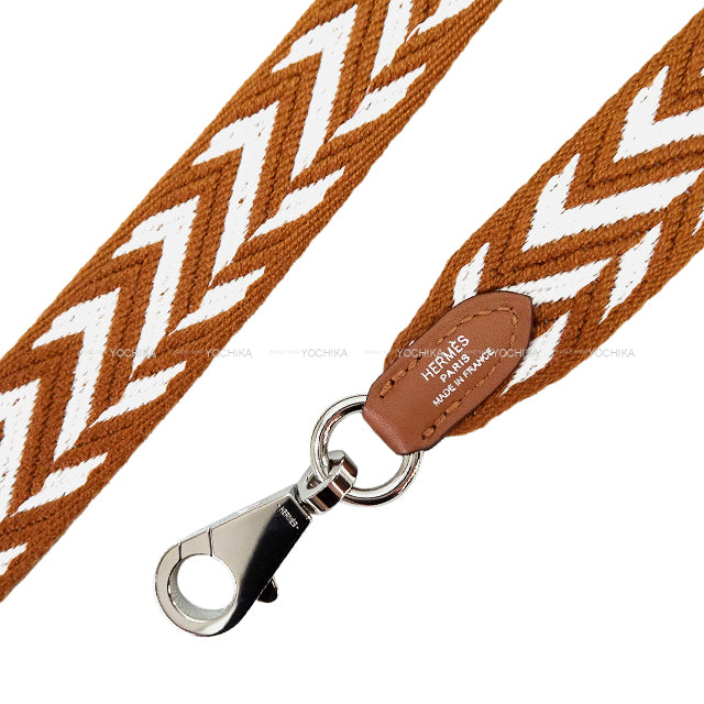 [Pre-loved] HERMES Handbag Bandouliere 25mm 105cm Sangle Zigzag Gold/Blanc (White) Toile/Swift Silver HW Stamp B[LIKE NEW][Authentic]