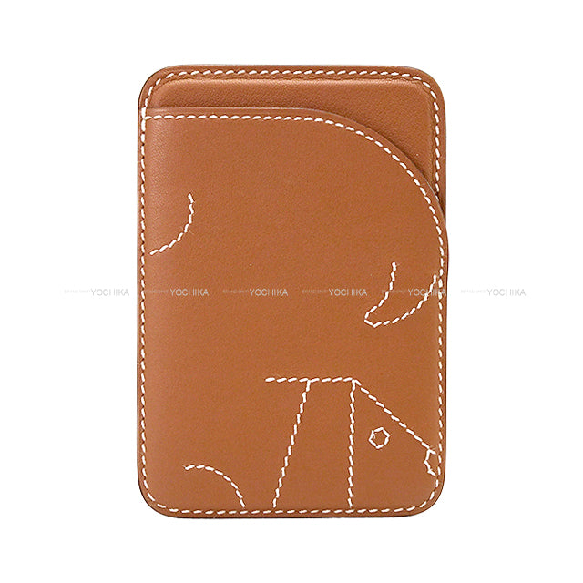[Pre-loved] HERMES card holder MagSafe Eman Dog Gold Veau Swift Stamp W[LIKE NEW][Authentic]