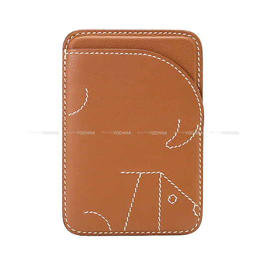 [Pre-loved] HERMES card holder MagSafe Eman Dog Gold Veau Swift Stamp W[LIKE NEW][Authentic]