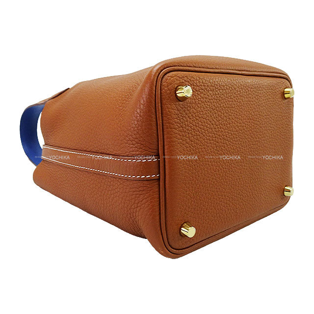 [Pre-loved] HERMES Handbag Picotin Lock 18 PM Eclat Gold/Bleu France Taurillon Clemence/Veau Swift Gold HW Stamp U[USED SA][Authentic]