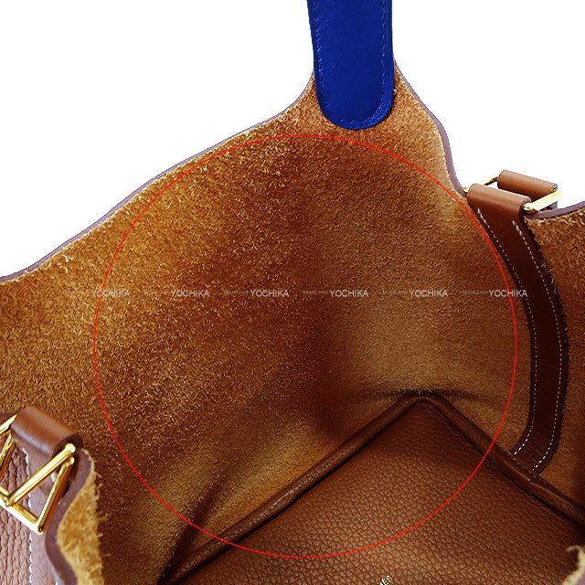 [Pre-loved] HERMES Handbag Picotin Lock 18 PM Eclat Gold/Bleu France Taurillon Clemence/Veau Swift Gold HW Stamp U[USED SA][Authentic]