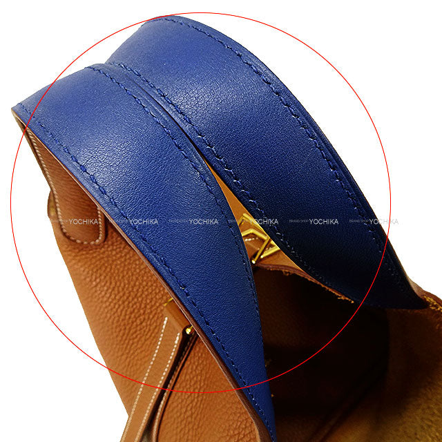 [Pre-loved] HERMES Handbag Picotin Lock 18 PM Eclat Gold/Bleu France Taurillon Clemence/Veau Swift Gold HW Stamp U[USED SA][Authentic]