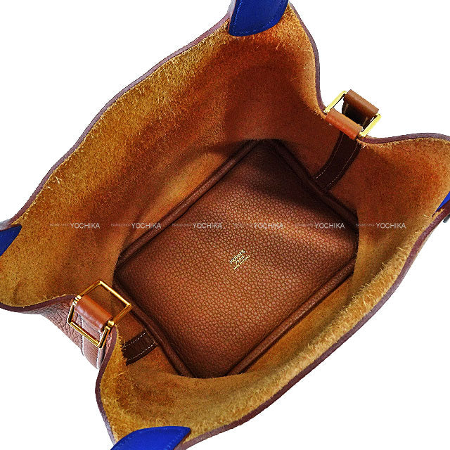 [Pre-loved] HERMES Handbag Picotin Lock 18 PM Eclat Gold/Bleu France Taurillon Clemence/Veau Swift Gold HW Stamp U[USED SA][Authentic]