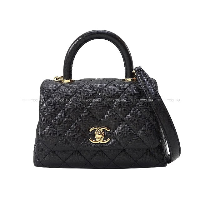 [Pre-loved] CHANEL Shoulder bag Matelasse CoCo Handle XXS 2Way Chain Black/Bordeaux Graind Calf(Caviarskin) Champagne Gold HW AS2215[LIKE NEW][Authentic]