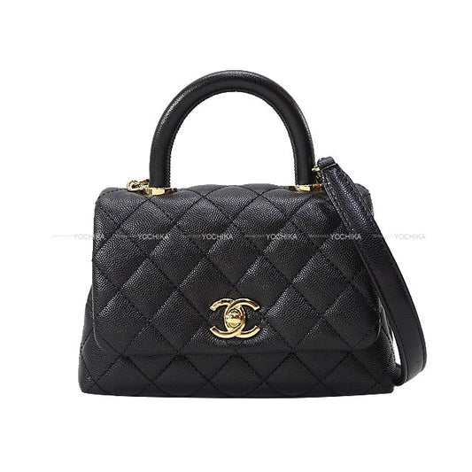 [Pre-loved] CHANEL Shoulder bag Matelasse CoCo Handle XXS 2Way Chain Black/Bordeaux Graind Calf(Caviarskin) Champagne Gold HW AS2215[LIKE NEW][Authentic]