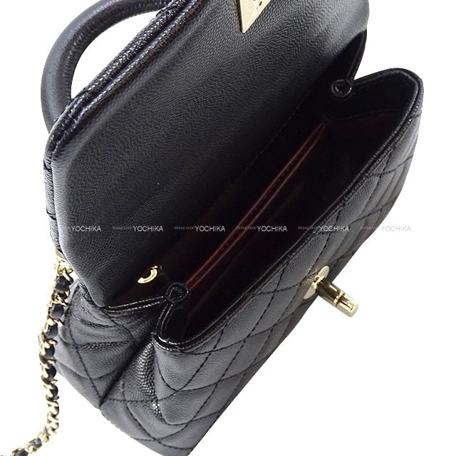 [Pre-loved] CHANEL Shoulder bag Matelasse CoCo Handle XXS 2Way Chain Black/Bordeaux Graind Calf(Caviarskin) Champagne Gold HW AS2215[LIKE NEW][Authentic]