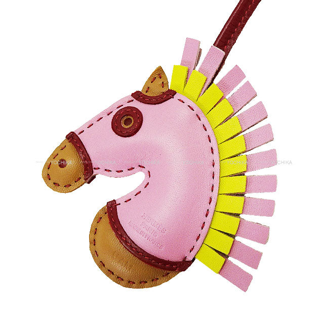 [Pre-loved] HERMES bag charm GG Camaille Mauve sylvestre/Chai/Rouge Grenade Agneau Milo Stamp U[LIKE NEW][Authentic]