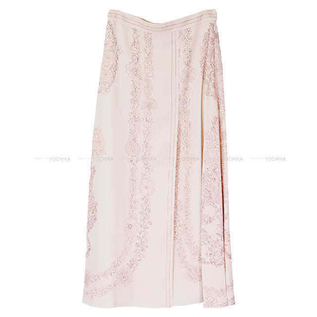 2025SS HERMES long skirt Flare Bride de Gala En Fleurs Rose pearl Silk100% #34[BRAND NEW][Authentic]