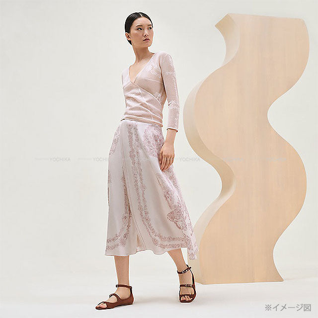 2025SS HERMES long skirt Flare Bride de Gala En Fleurs Rose pearl Silk100% #34[BRAND NEW][Authentic]