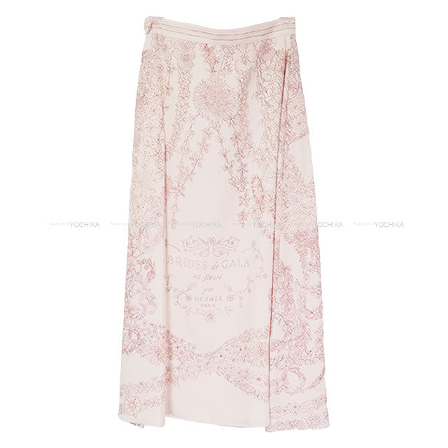 2025SS HERMES long skirt Flare Bride de Gala En Fleurs Rose pearl Silk100% #34[BRAND NEW][Authentic]