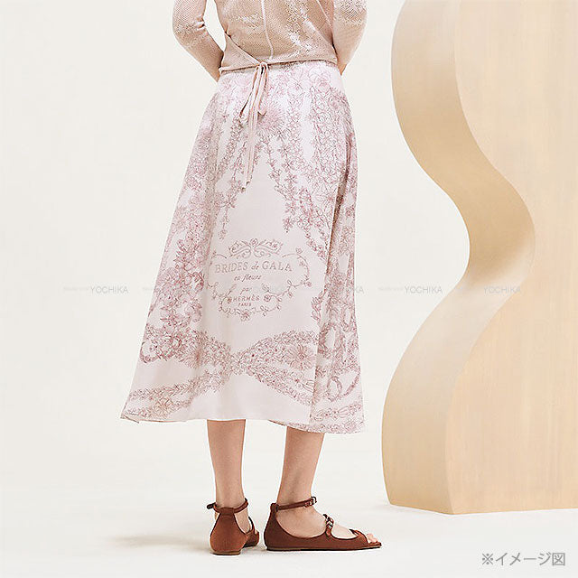 2025SS HERMES long skirt Flare Bride de Gala En Fleurs Rose pearl Silk100% #34[BRAND NEW][Authentic]