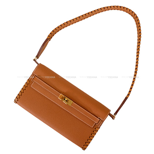 [Pre-loved] HERMES long wallet Kelly Wallet Long To Go Tressage Gold/Sesami Veau Epsom/Veau Swift Gold HW Stamp W[LIKE NEW][Authentic]