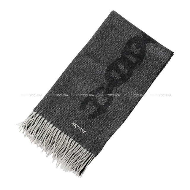 2021 AW HERMES muffler Crazy Chain Chaîne d’Ancre Noir (Black)/Grey Cashmere100%[EXCELLENT][Authentic]