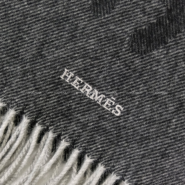 2021 AW HERMES muffler Crazy Chain Chaîne d’Ancre Noir (Black)/Grey Cashmere100%[EXCELLENT][Authentic]