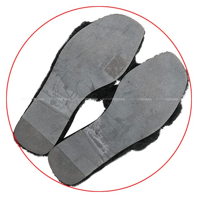 [Pre-loved] HERMES sandals Oran Teddy Bear Mouton Noir (Black) sheepskin 36[USED A][Authentic]