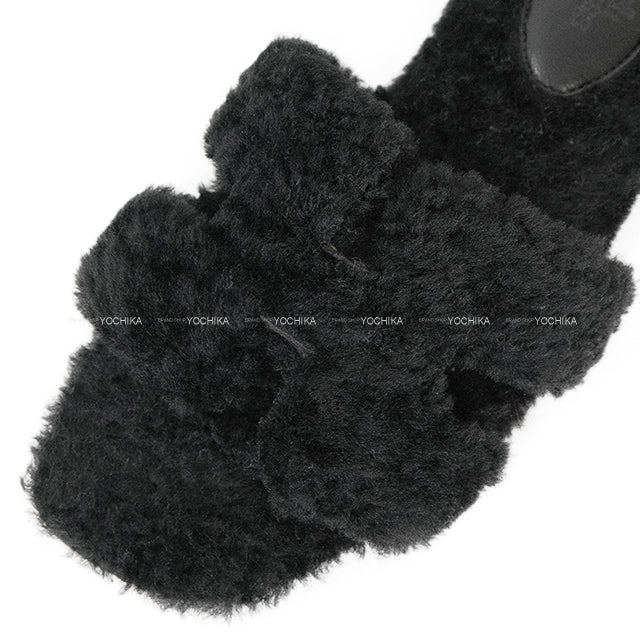 [Pre-loved] HERMES sandals Oran Teddy Bear Mouton Noir (Black) sheepskin 36[USED A][Authentic]