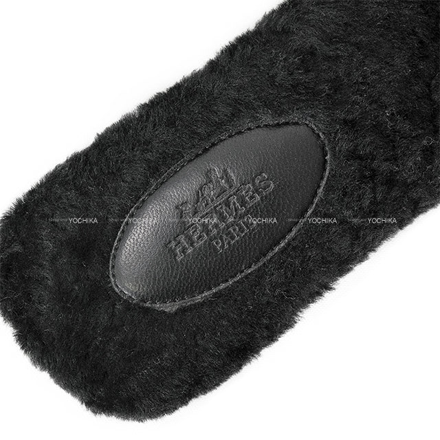 [Pre-loved] HERMES sandals Oran Teddy Bear Mouton Noir (Black) sheepskin 36[USED A][Authentic]