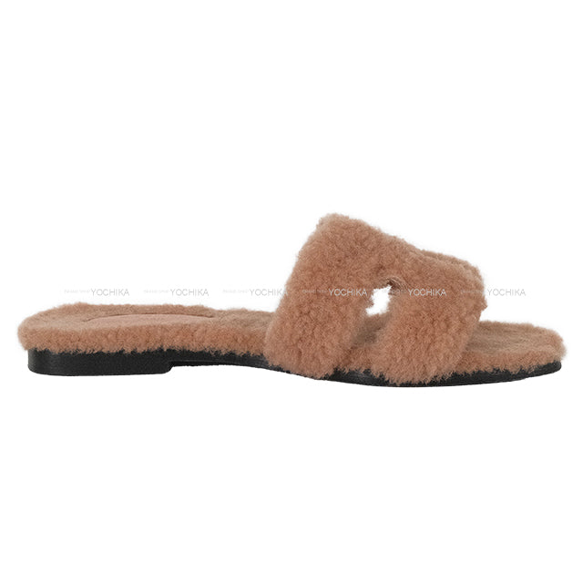 [Pre-loved] HERMES sandals Oran Teddy Bear Mouton Rose Orb sheepskin 35[USED A][Authentic]