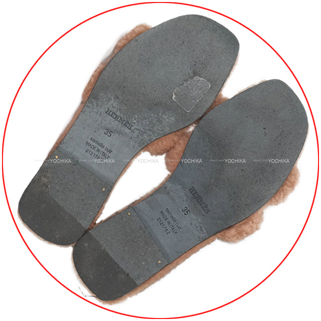 [Pre-loved] HERMES sandals Oran Teddy Bear Mouton Rose Orb sheepskin 35[USED A][Authentic]