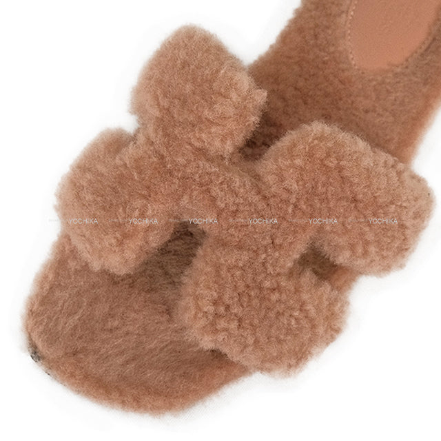 [Pre-loved] HERMES sandals Oran Teddy Bear Mouton Rose Orb sheepskin 35[USED A][Authentic]