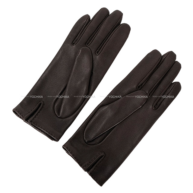 [Pre-loved] HERMES glove Gloves Soya Kelly Padlock Special Order HSS Brown Agneau Milo Rose Gold HW[LIKE NEW][Authentic]