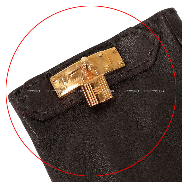 [Pre-loved] HERMES glove Gloves Soya Kelly Padlock Special Order HSS Brown Agneau Milo Rose Gold HW[LIKE NEW][Authentic]