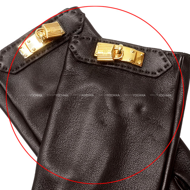 [Pre-loved] HERMES glove Gloves Soya Kelly Padlock Special Order HSS Brown Agneau Milo Rose Gold HW[LIKE NEW][Authentic]