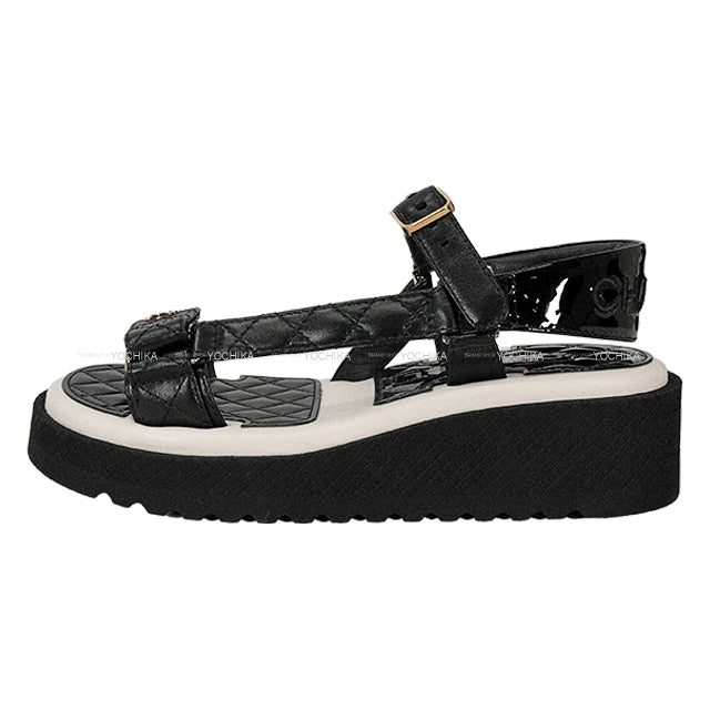 CHANEL sandals Sports Logo COCO Mark Matelasse Noir (Black)/Blanc (White) Lambskin #36c Gold HW G38880[EXCELLENT][Authentic]