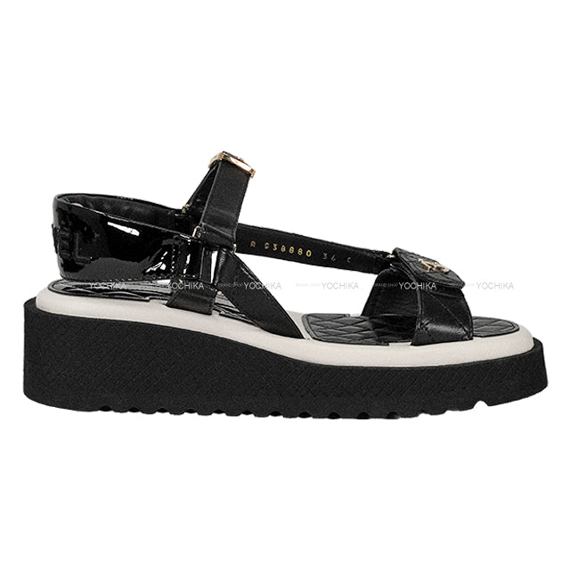 CHANEL sandals Sports Logo COCO Mark Matelasse Noir (Black)/Blanc (White) Lambskin #36c Gold HW G38880[EXCELLENT][Authentic]