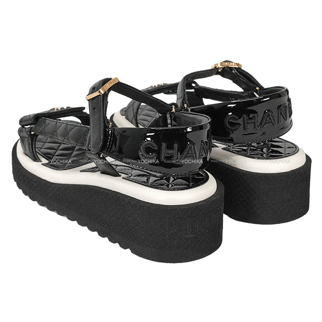 CHANEL sandals Sports Logo COCO Mark Matelasse Noir (Black)/Blanc (White) Lambskin #36c Gold HW G38880[EXCELLENT][Authentic]