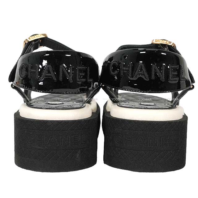 CHANEL sandals Sports Logo COCO Mark Matelasse Noir (Black)/Blanc (White) Lambskin #36c Gold HW G38880[EXCELLENT][Authentic]
