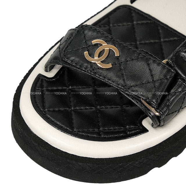 CHANEL sandals Sports Logo COCO Mark Matelasse Noir (Black)/Blanc (White) Lambskin #36c Gold HW G38880[EXCELLENT][Authentic]